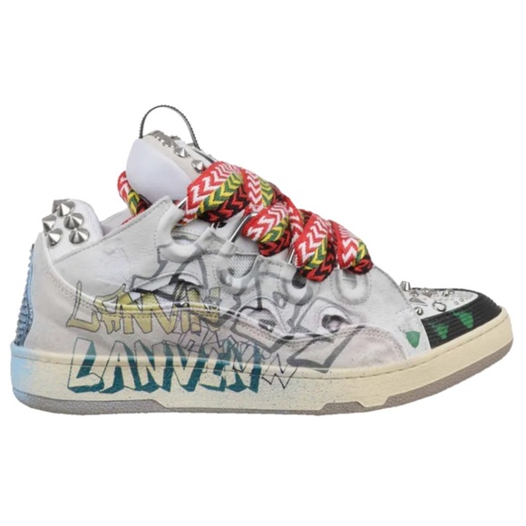 LANVIN Curb Sneaker Graffiti In White/black/multicolor - Picture 1 of 15